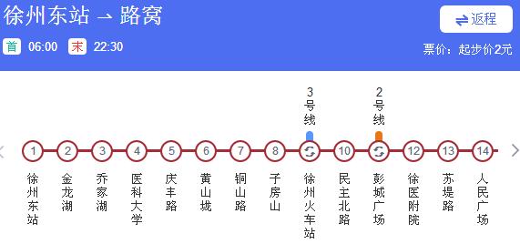 徐州地铁1号线首末班车时间表